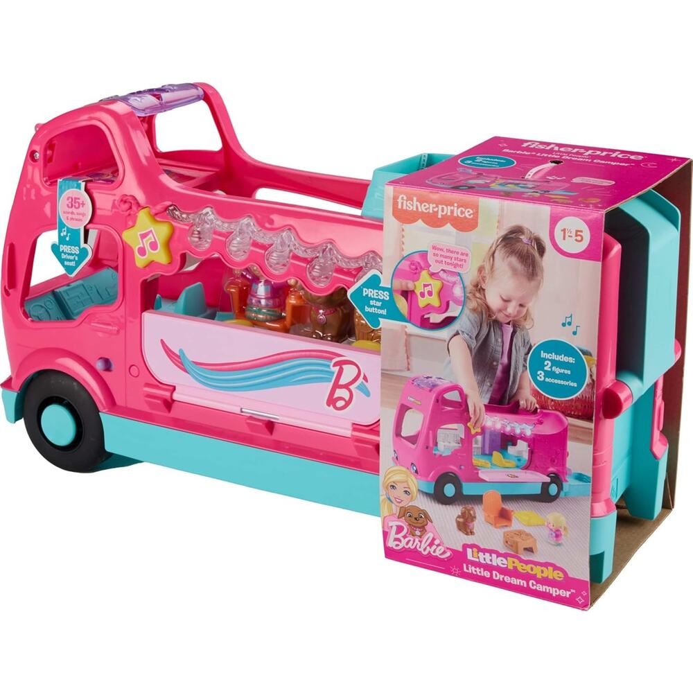 Little People Barbie Little Dreamcamper RV  Music Lights 2 Fig NWT